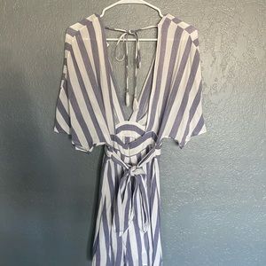Blue and white striped mini dress